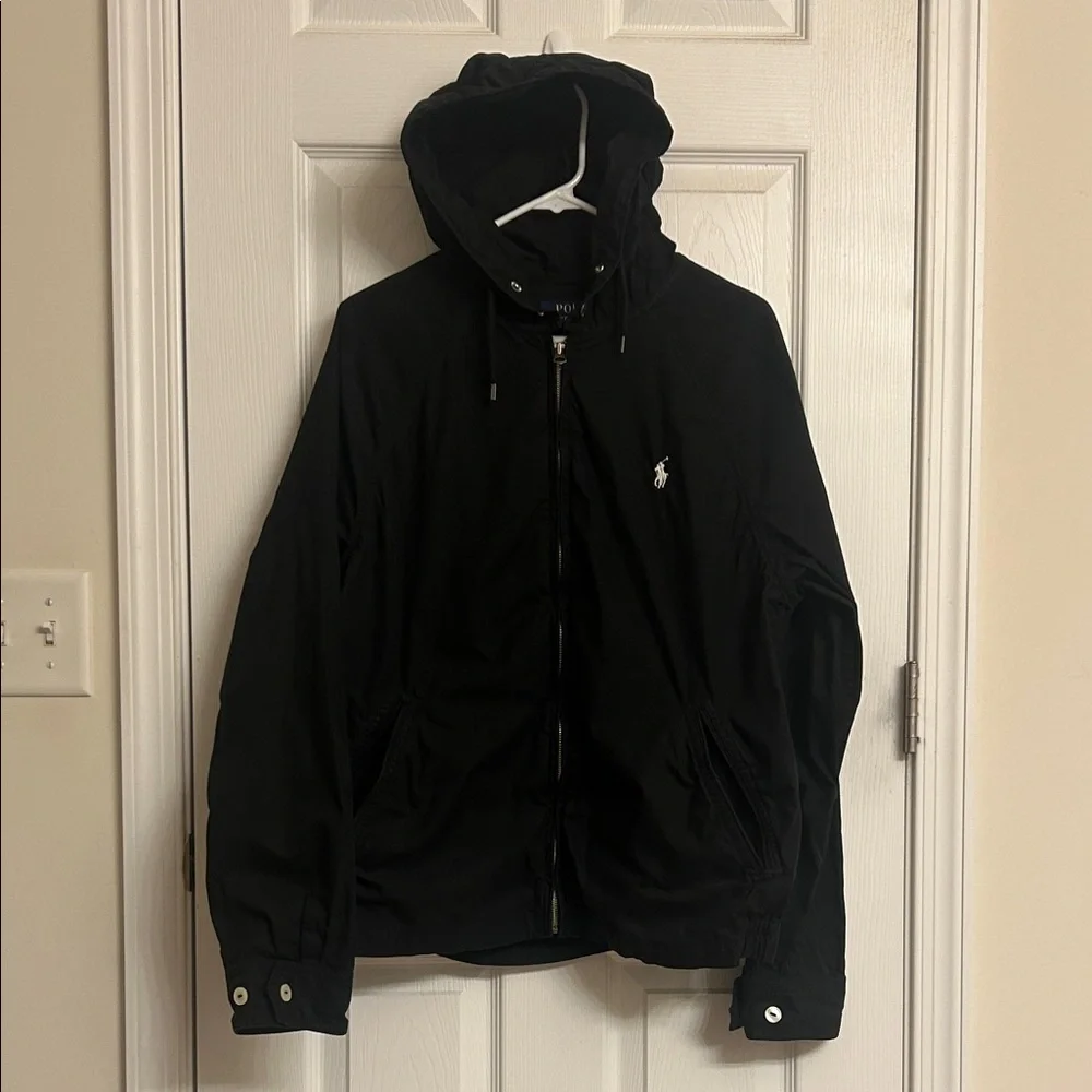 Polo by Ralph Lauren Black Windbreaker Jacket Cotton Nylon Size Large